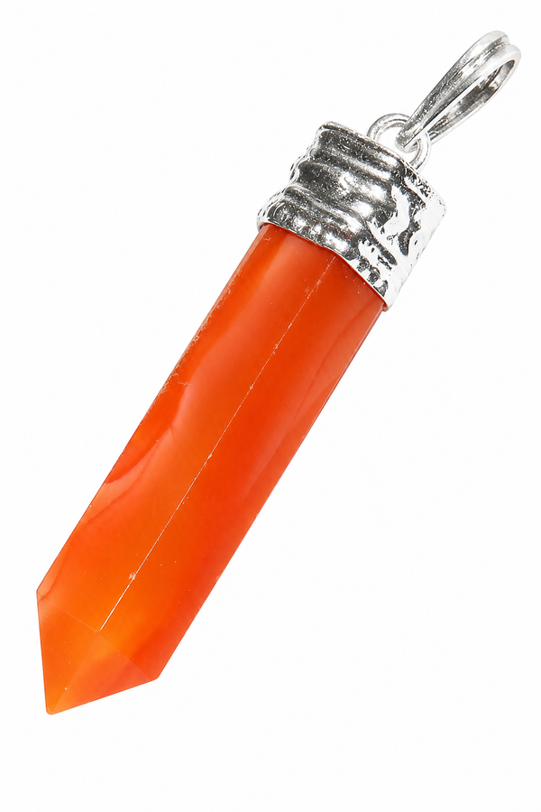 Carnelian Point Pendant for Men - Natural Quartz Crystal Necklace with White Metal Mount | Stylish Lightweight Gemstone Pendant for Daily Wear & Gifting