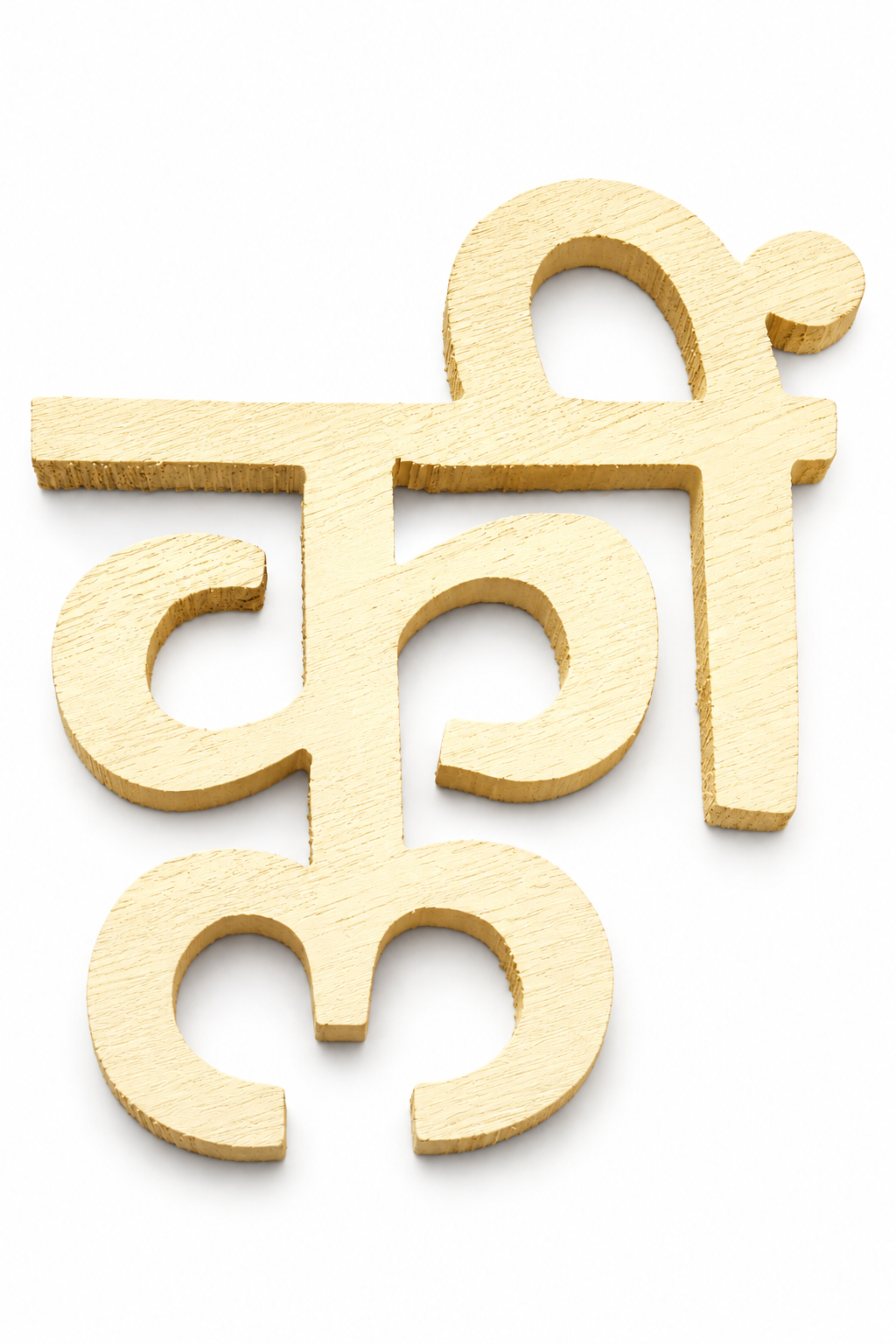 Kleem beej mantra wooden symbol in light carved wood, sacred shri parnni style
