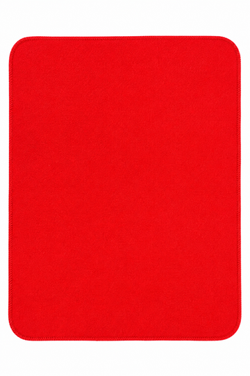 Red woolen asan mat, rectangular with rounded edges