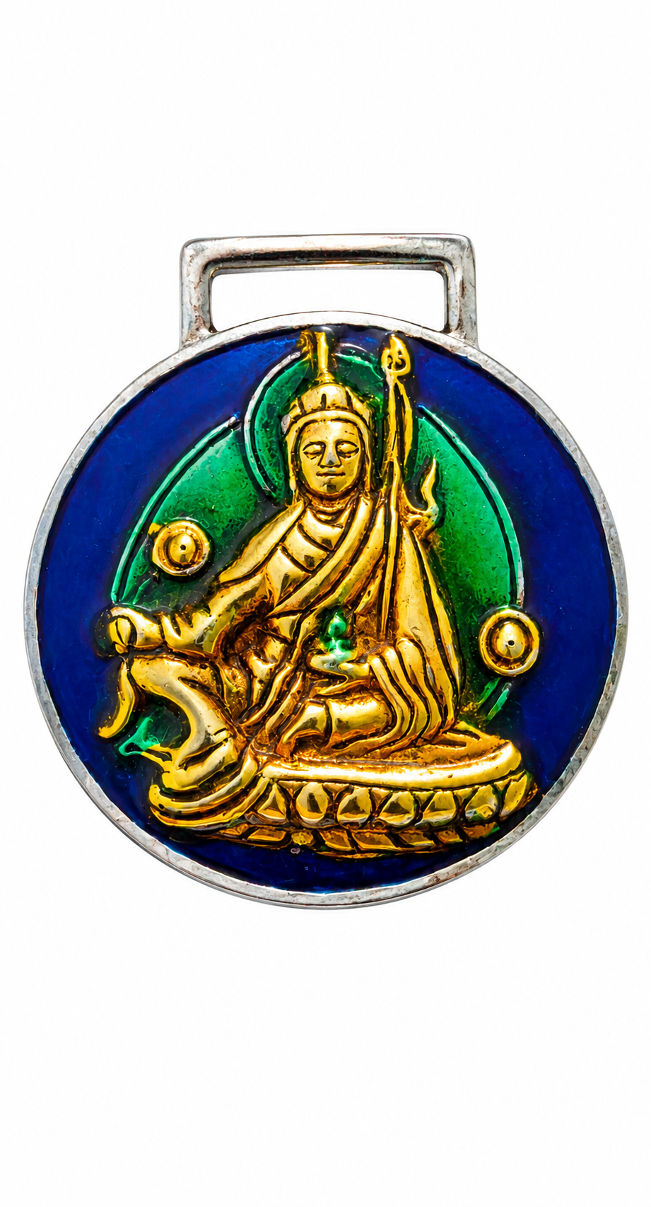 Tibetan Guru Rinpoche Pendant - Sacred Enamel Amulet with Padmasambhava Design, Spiritual Protection & Wisdom Symbol
