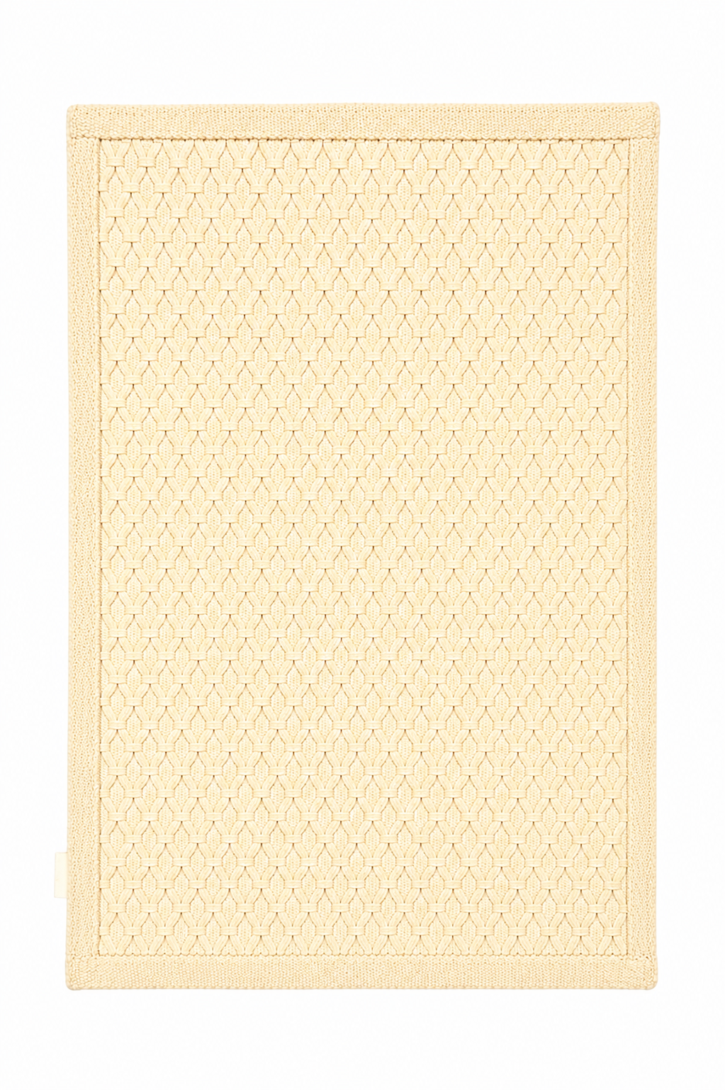 White hand-woven prayer mat with textured weave, 21 x 15 in