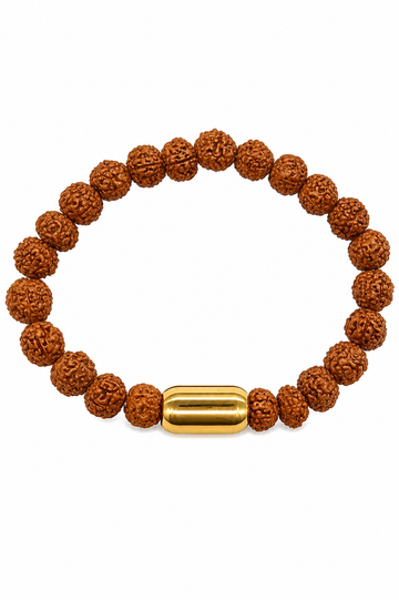Braunes Rudraksha-Armband mit 9-mm Perlen und goldfarbenem Magnetverschluss