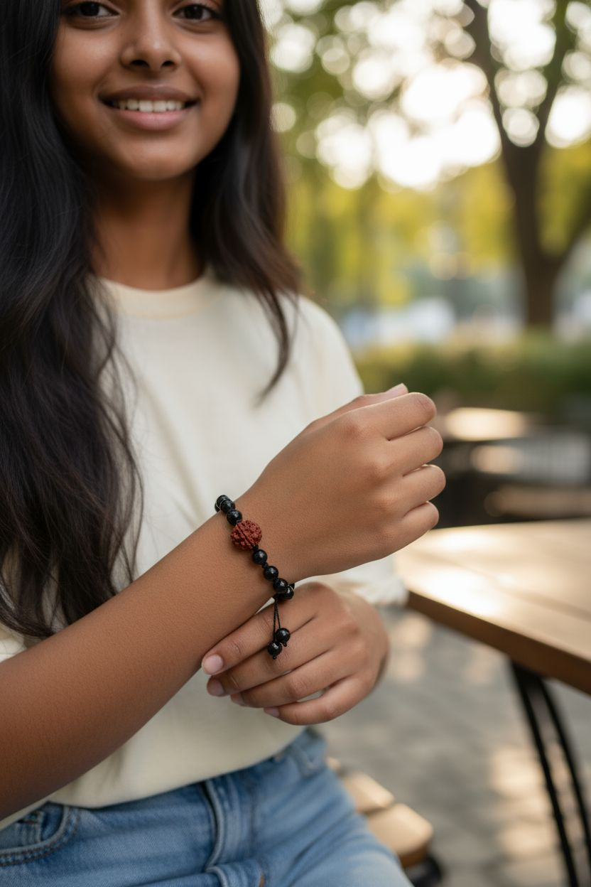 Black Hakik bracelet with 7 faced Rudraksha premium quality