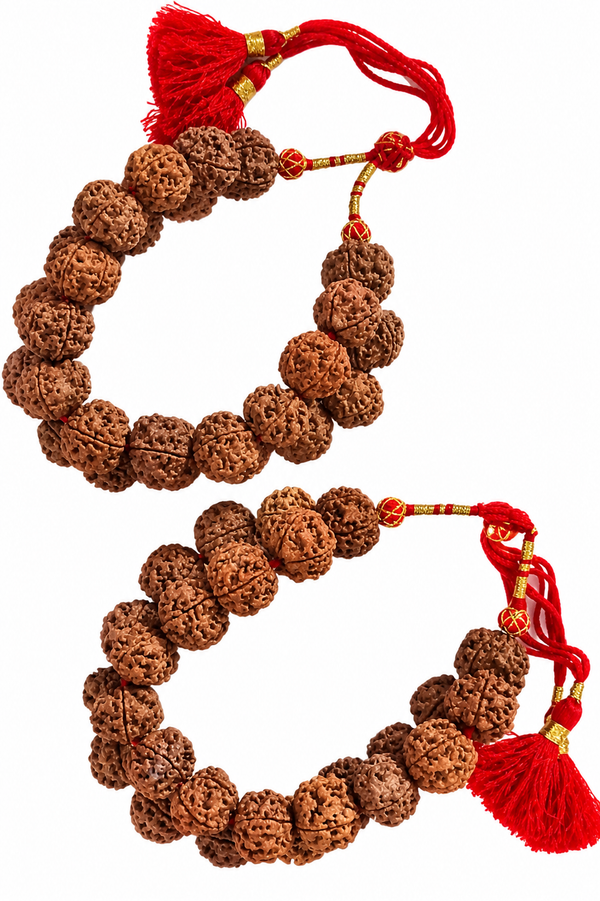 Authentic Nepal Rudraksha Bajuband (Set of 2) - Large 5 Mukhi Beads, Double Strand Adjustable Arm Band for Men, Traditional Spiritual Accessory