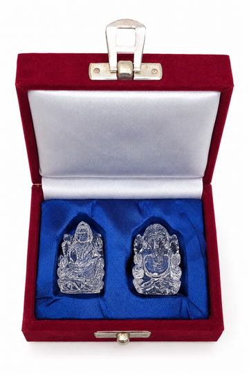 Crystal (Sphatik) Lakshmi Ganesha Idol Gift Set - Pure Sphatik Crystal Ganesh Lakshmi Murti in Velvet Gift Box for Diwali, Housewarming & Auspicious Occasions