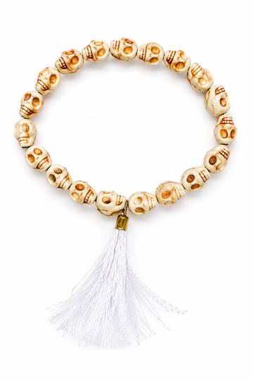 Narmund Howlite Skull Beads Bracelet for Men & Women | Handmade Skull Design Wrist Bracelet with Stretch Elastic Band | Tibetan Style Meditation, Spiritual & Boho Fashion Jewellery