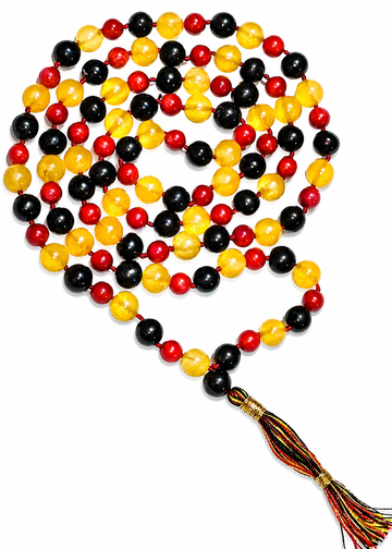 Tricolor Agate Mala 108 Beads Necklace Black Yellow Red Natural Stone Japa Mala