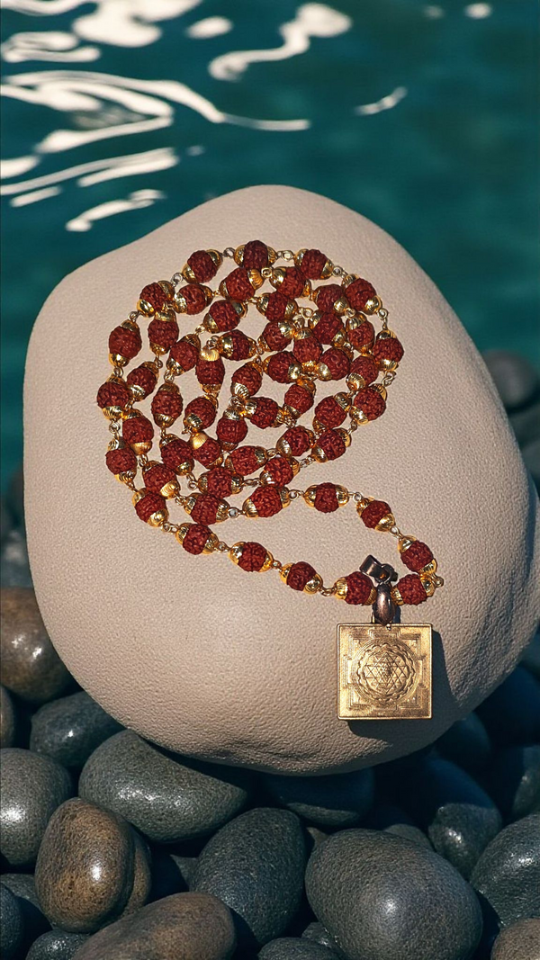 Shree yantra meru brass locket in Rudraksha mala