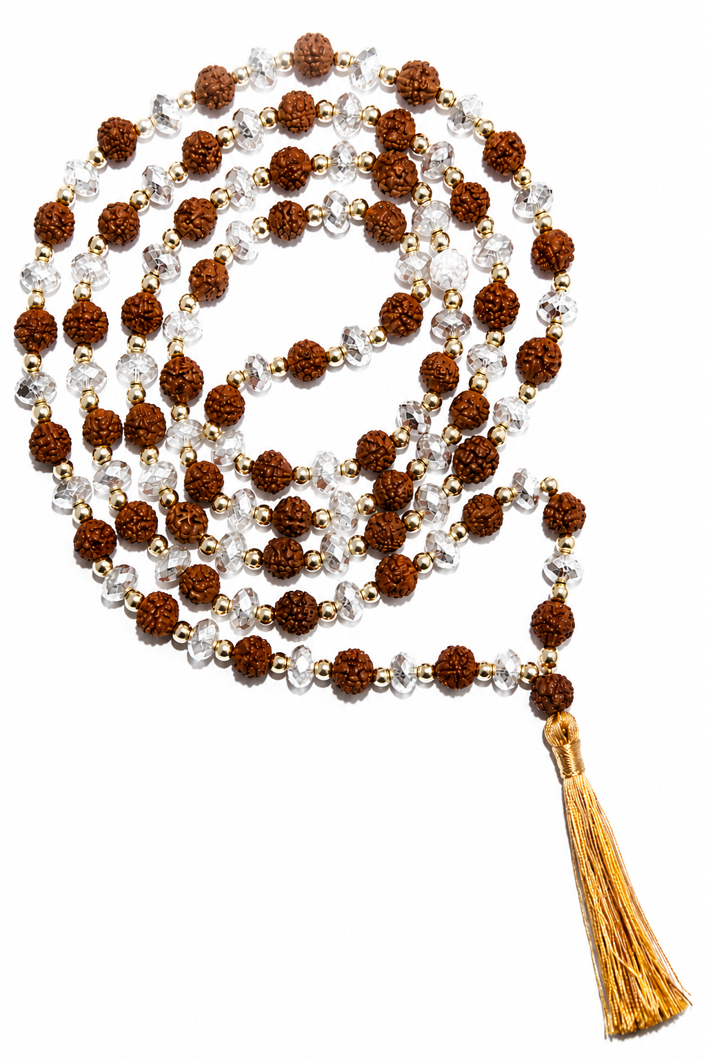 Parad Rudraksha Mala - Premium 54 Beads Rudraksha & 54 Parad Beads with Guru Bead, Golden Spacers, High-Quality Spiritual Necklace