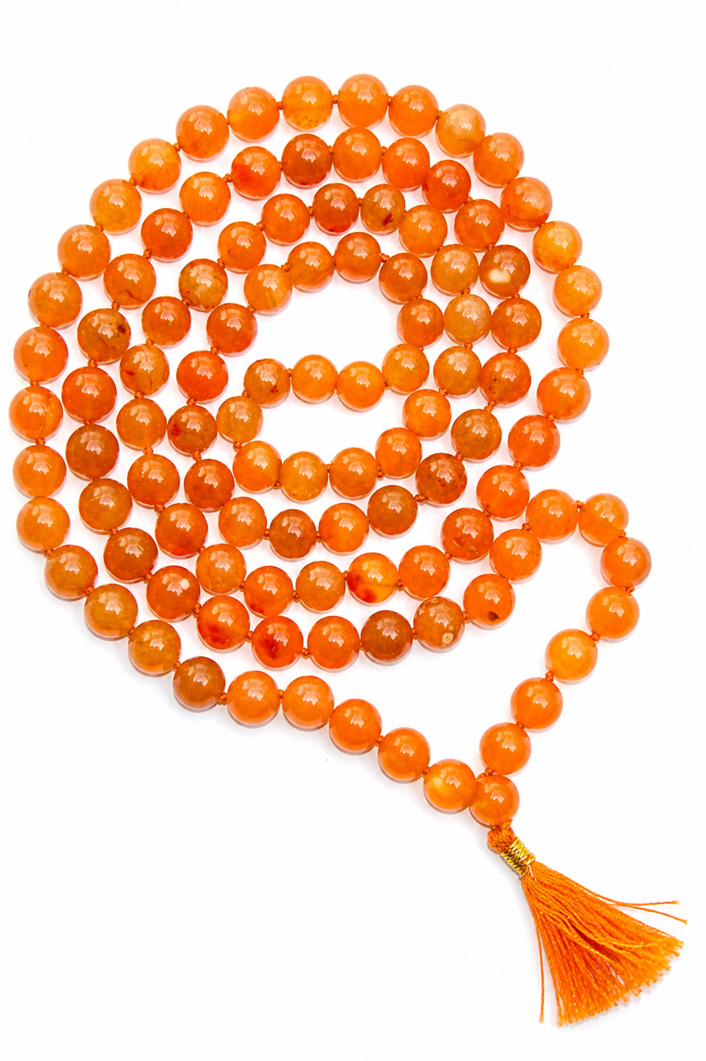 Karneol-Mala, 108+1 orange Perlen (8 mm) mit Guru-Perle und Quaste