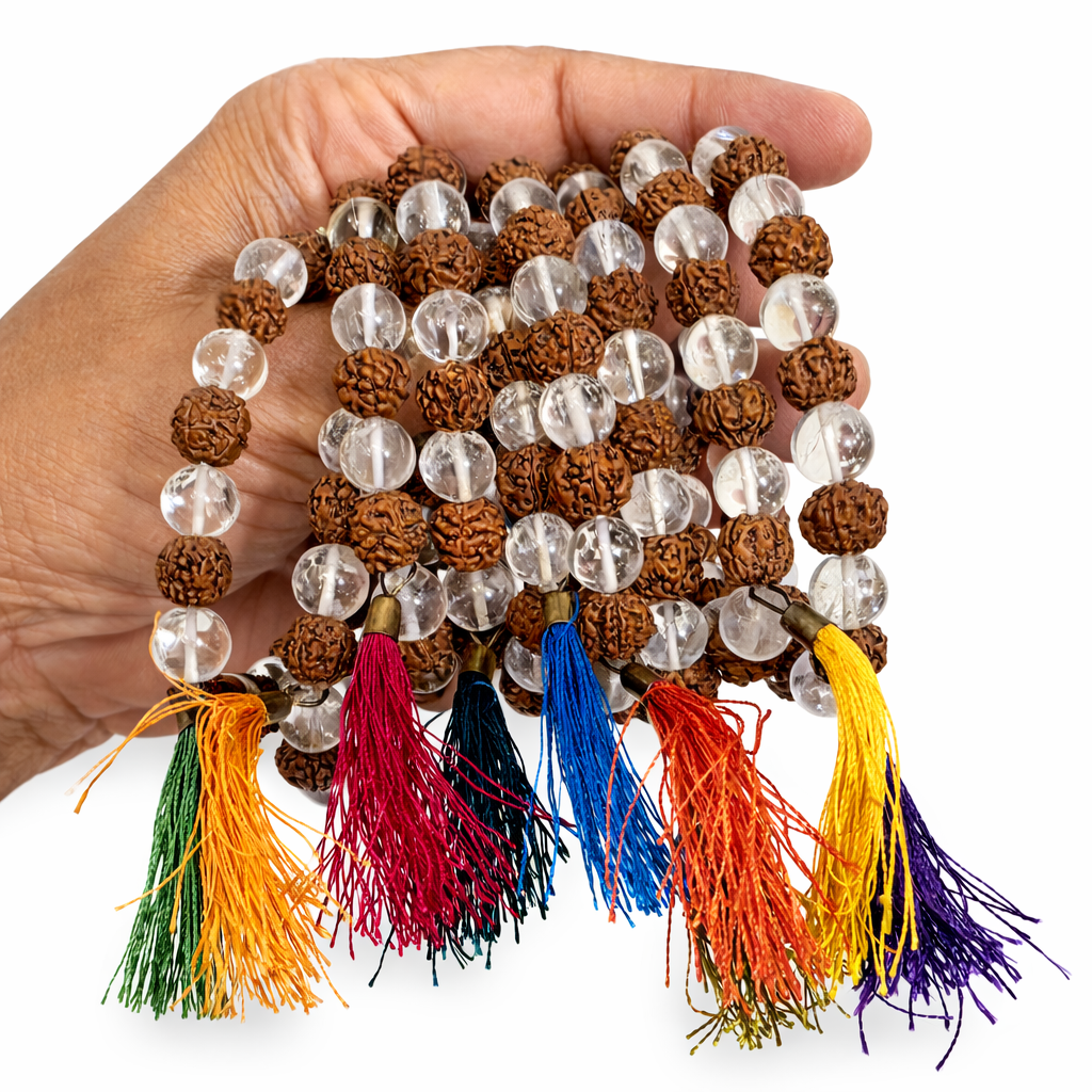 Rudraksha Sphatik (Crystal) beads combination bracelet in stretch elastic