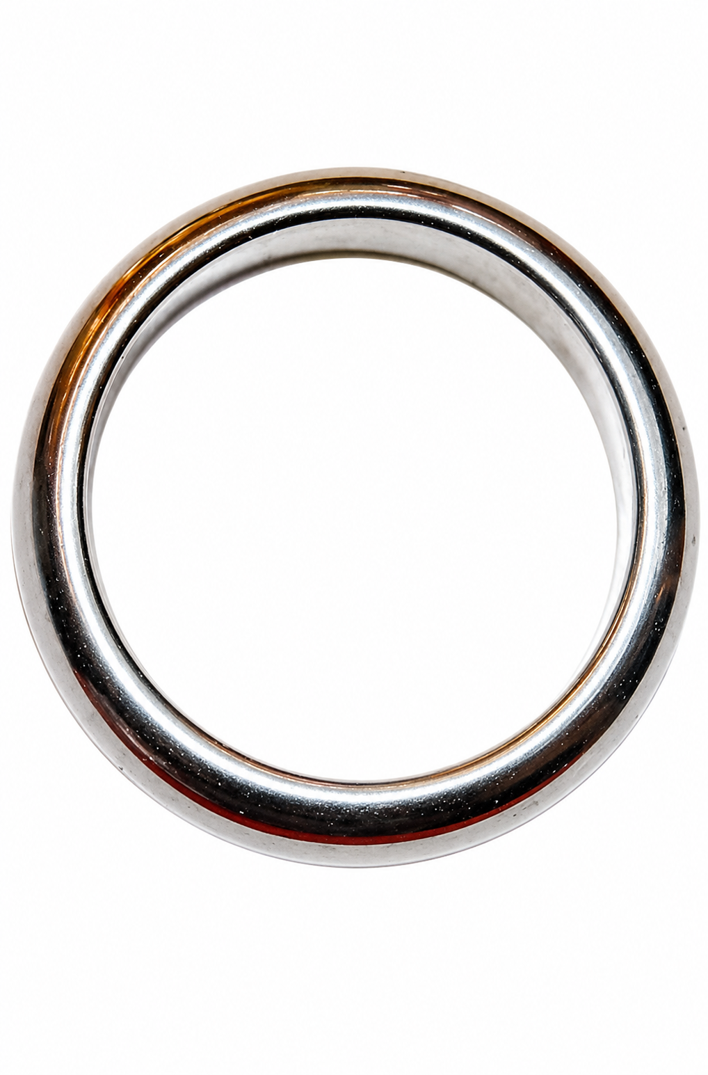 Polished metal band ring with smooth circular profile, dark hematite tone