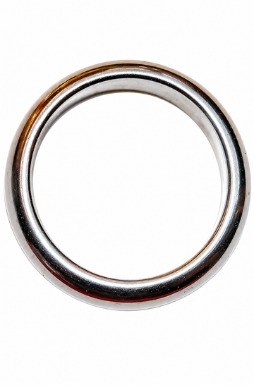Polished metal band ring with smooth circular profile, dark hematite tone