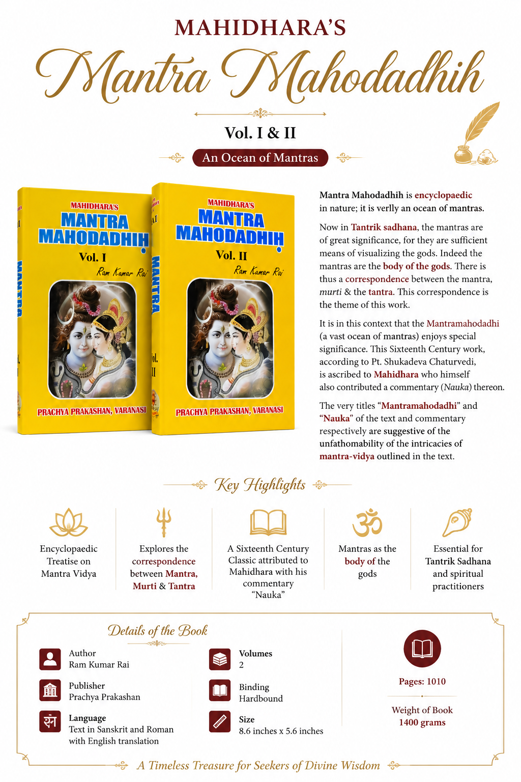 Hardcover back cover with two volume images, description text, and icons
