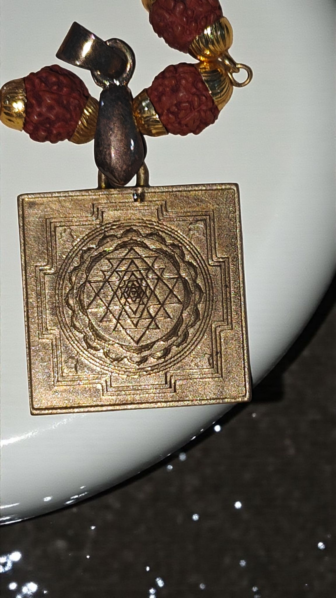 Shree yantra meru brass locket in Rudraksha mala