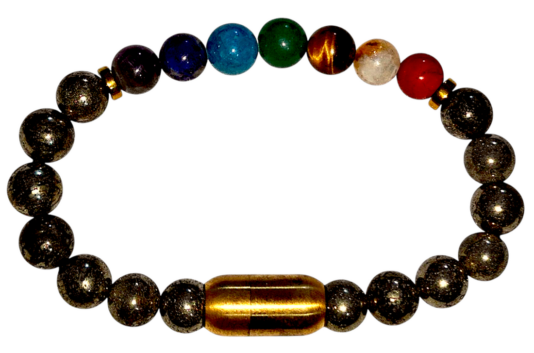 Pyrite bracelet with Seven Chakra beads