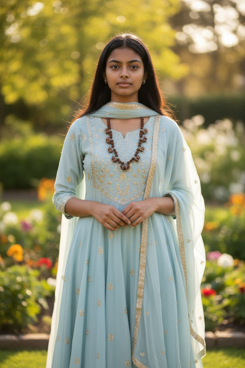 Half Moon One faced Rudraksha Nine beads Mala in Pure Silver – Unique Designer Spiritual Necklace for Men & Women