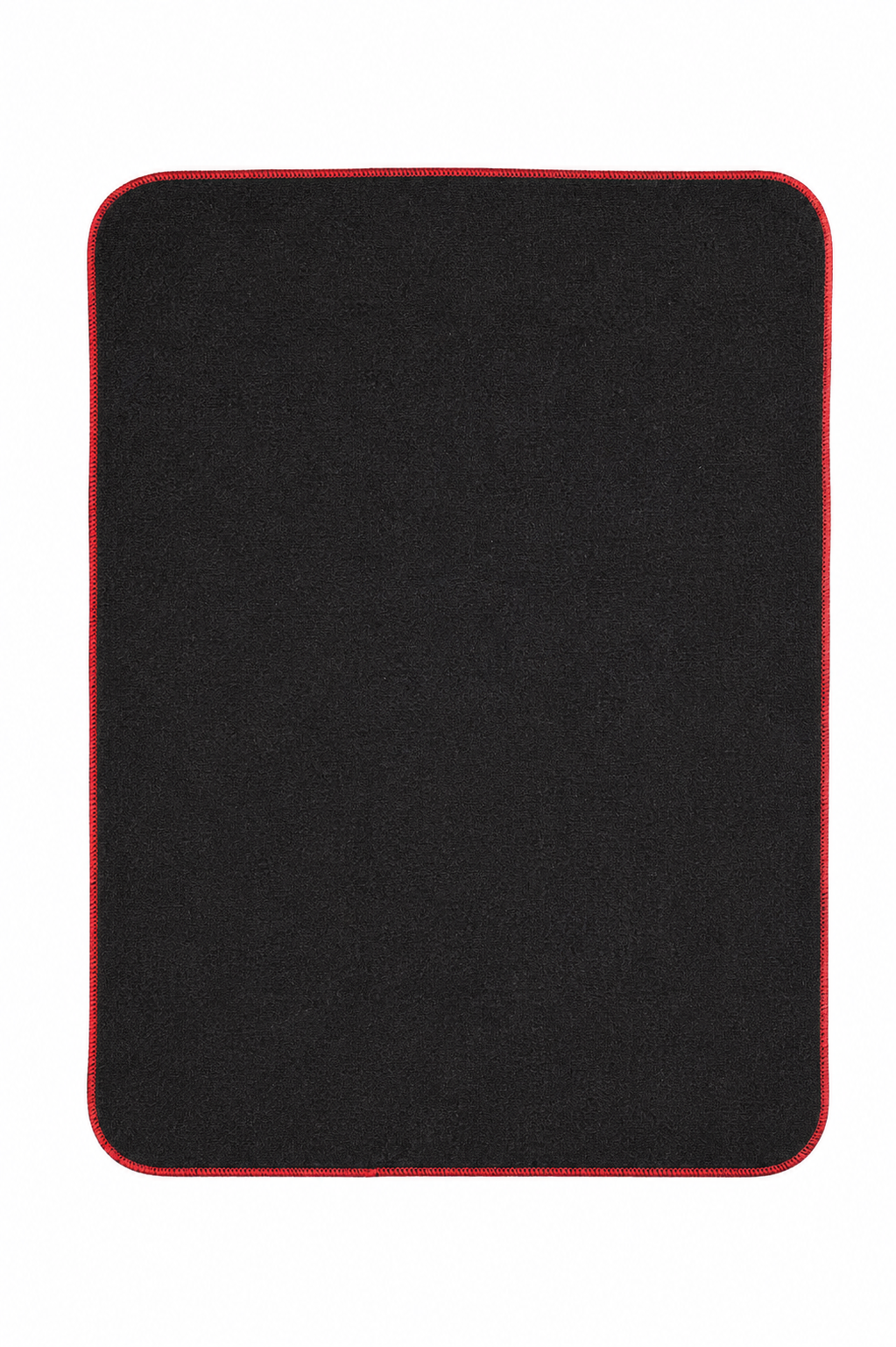Black woolen puja asan meditation mat, rounded corners, red stitched border