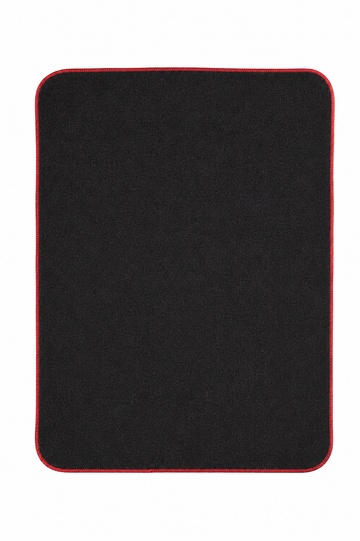 Black woolen puja asan meditation mat, rounded corners, red stitched border
