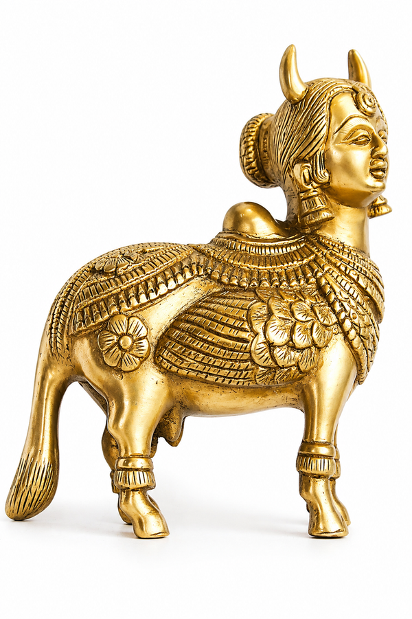 Brass Kamadhenu Idol for Pooja & Home Decor (4 Inch)
