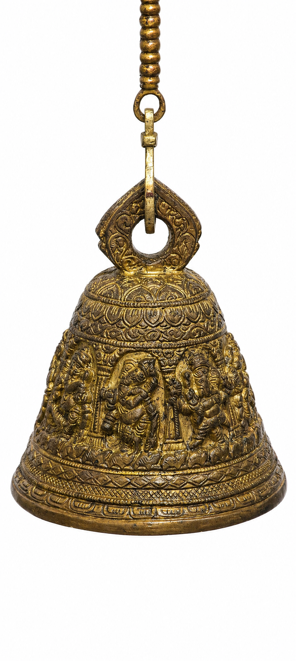 Antique Finish Brass Ganesha Hanging Temple Bell with Chain