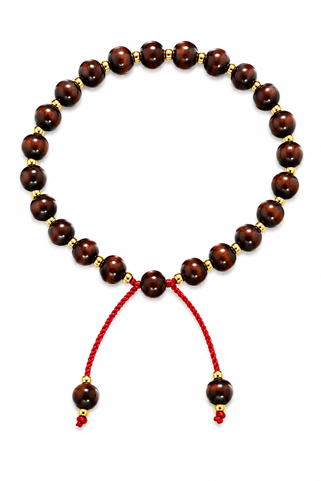 7 mm Red Sandalwood Adjustable Thread Bracelet with Golden Glass Spacers | Handcrafted Lal chandan Bead Bracelet for Men & Women | Unisex Meditation Yoga Spiritual Wrist Bracelet
