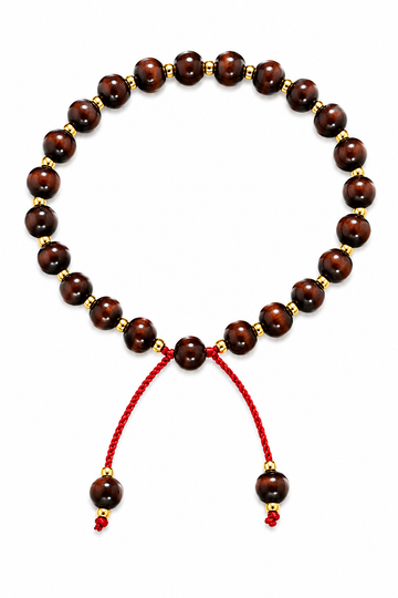 7 mm Red Sandalwood Adjustable Thread Bracelet with Golden Glass Spacers | Handcrafted Lal chandan Bead Bracelet for Men & Women | Unisex Meditation Yoga Spiritual Wrist Bracelet