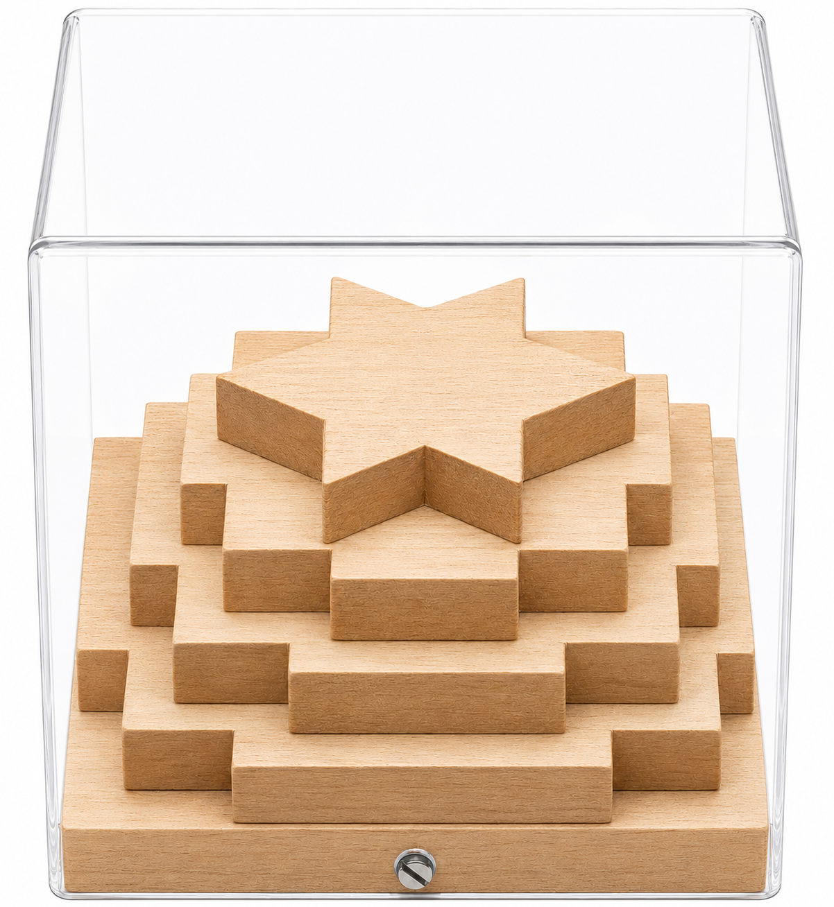 3D Kuber yantra wood in acrylic box, geometric star and cube pieces