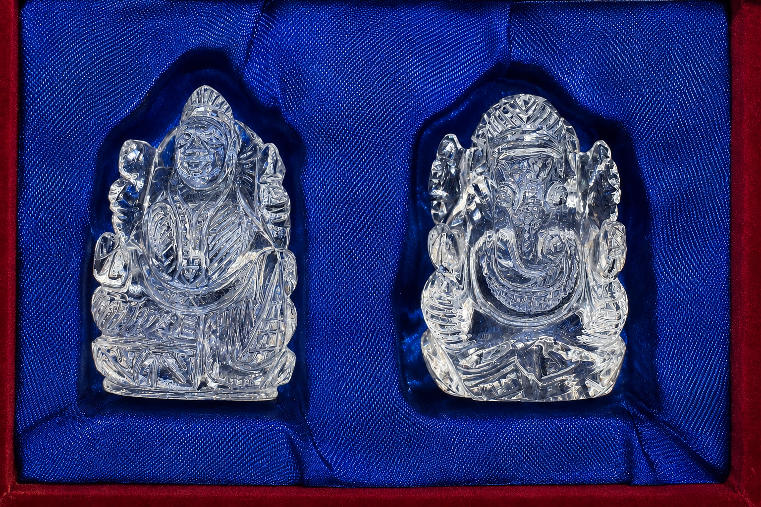 Crystal (Sphatik) Lakshmi Ganesha Idol Gift Set - Pure Sphatik Crystal Ganesh Lakshmi Murti in Velvet Gift Box for Diwali, Housewarming & Auspicious Occasions