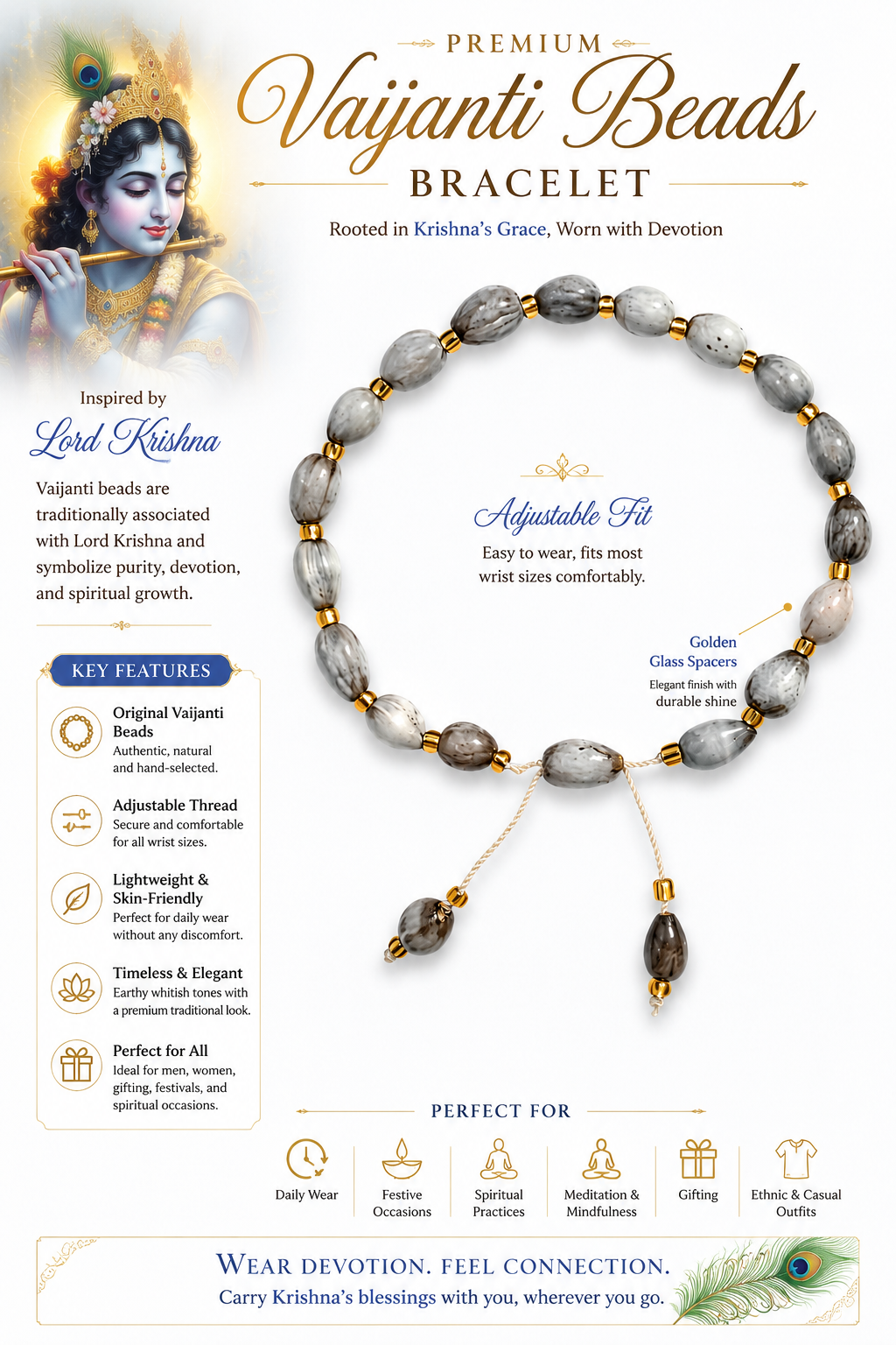 Vaijanti Beads Bracelet Adjustable Sacred Hand Bracelet