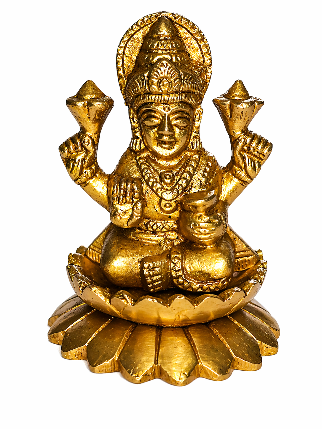 Brass Laxmi Idol for Home Temple, Office Desk & Gifting | 2.5 Inch Handcrafted Maa Lakshmi Murti on Lotus Base | Premium Polished Brass Decorative Pooja Statue