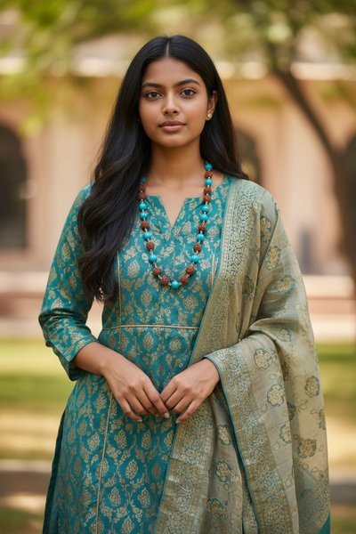Rudraksha Magnesite combination mala in silver wire