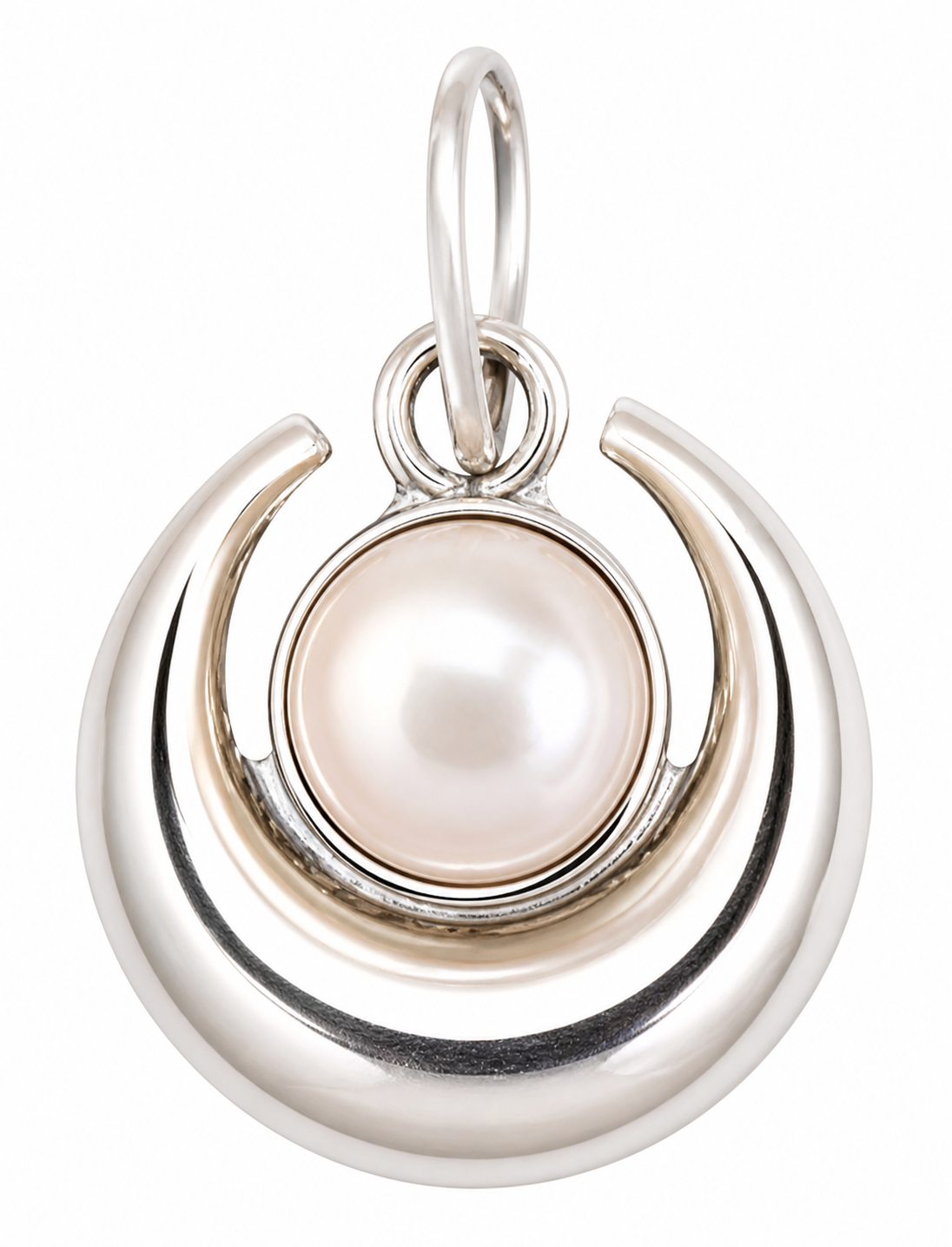 Pendentif Moti Chandra en argent pur avec perle blanche et anneau lune