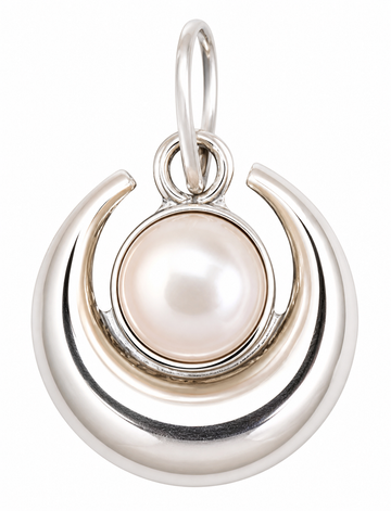 Pendentif Moti Chandra en argent pur avec perle blanche et anneau lune