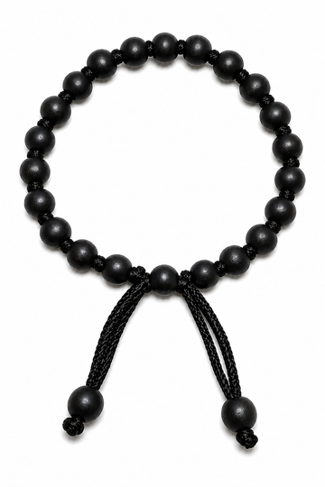 Black ebony wood bead bracelet, 8mm beads with adjustable black thread ties