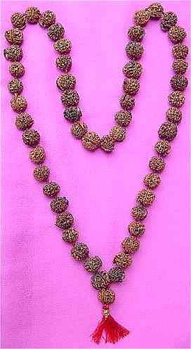 Ganesha rudraksha mala with dark natural beads and red tassel