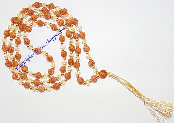 Rudraksha and Citrine beads combination mala - Devshoppe