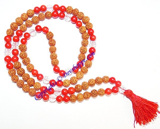 Rudraksha Coral (Munga) combination mala for planet Mars - Devshoppe