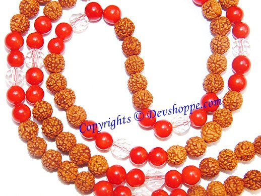 Rudraksha Coral (Munga) combination mala for planet Mars - Devshoppe