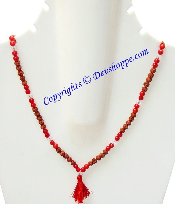 Rudraksha Coral (Munga) combination mala for planet Mars - Devshoppe