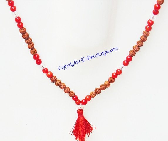 Rudraksha Coral (Munga) combination mala for planet Mars - Devshoppe