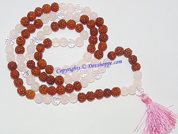 Rudraksha Rose Quartz combination mala for Love and Romance - Devshoppe