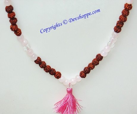 Rudraksha Rose Quartz combination mala for Love and Romance - Devshoppe