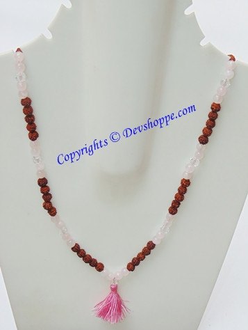 Rudraksha Rose Quartz combination mala for Love and Romance - Devshoppe