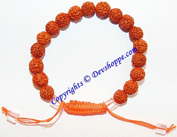 Rudraksha beaded thread bracelet, orange; fully adjustable with cord ends and spacers