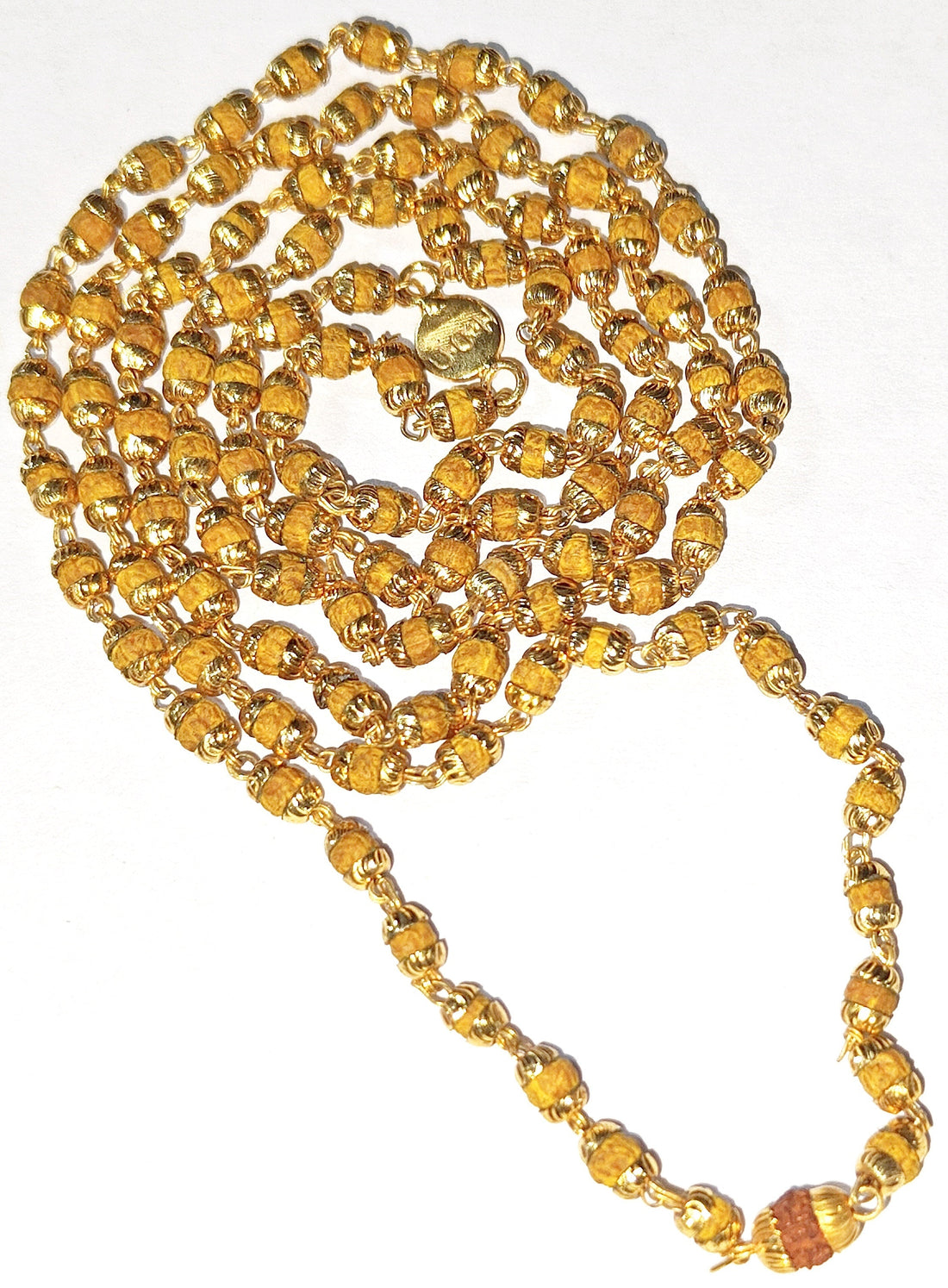 Rudrani mala in brass wire with brass bead caps, long layered chain