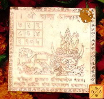 Sri Chandra (Moon) yantra on copper plate with central deity and engraved grid