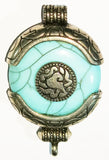 Ethnic Tibetan Blue Resin Ghau Amulet Charm Pendant with Tibetan Silver Caps, Auspicious Conch symbol & Coral bead Inlay Accent - Devshoppe