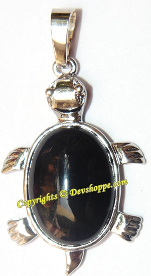 Black Agate Tortoise (Turtle) pendant in white metal - Devshoppe