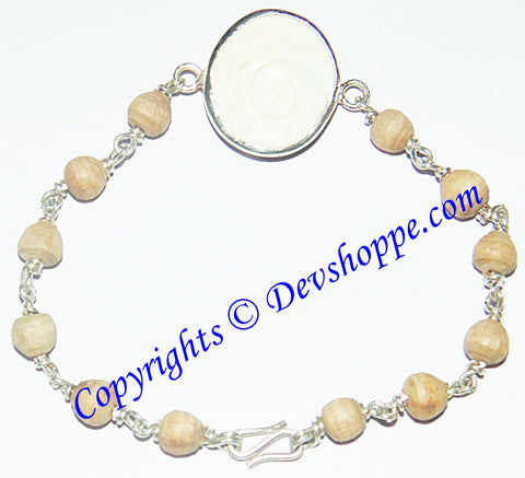 Gomti Chakra bracelet with Tulsi beads in pure Silver - Devshoppe